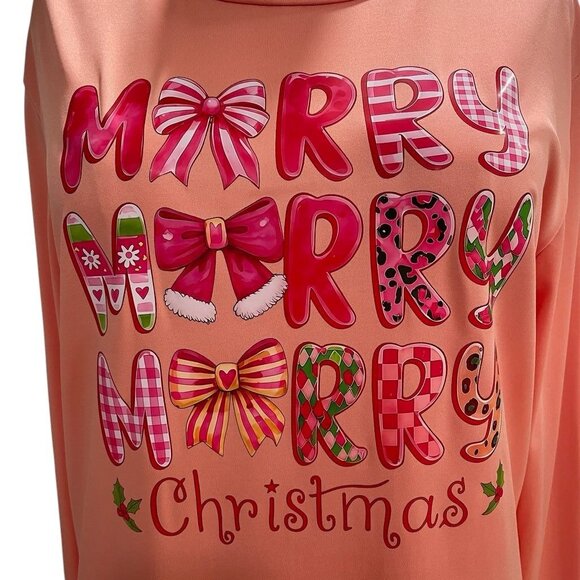 Merry Christmas Sweatshirt XL Coral Pink Coquette Soft Girl Whimsical Holiday - Picture 5 of 8